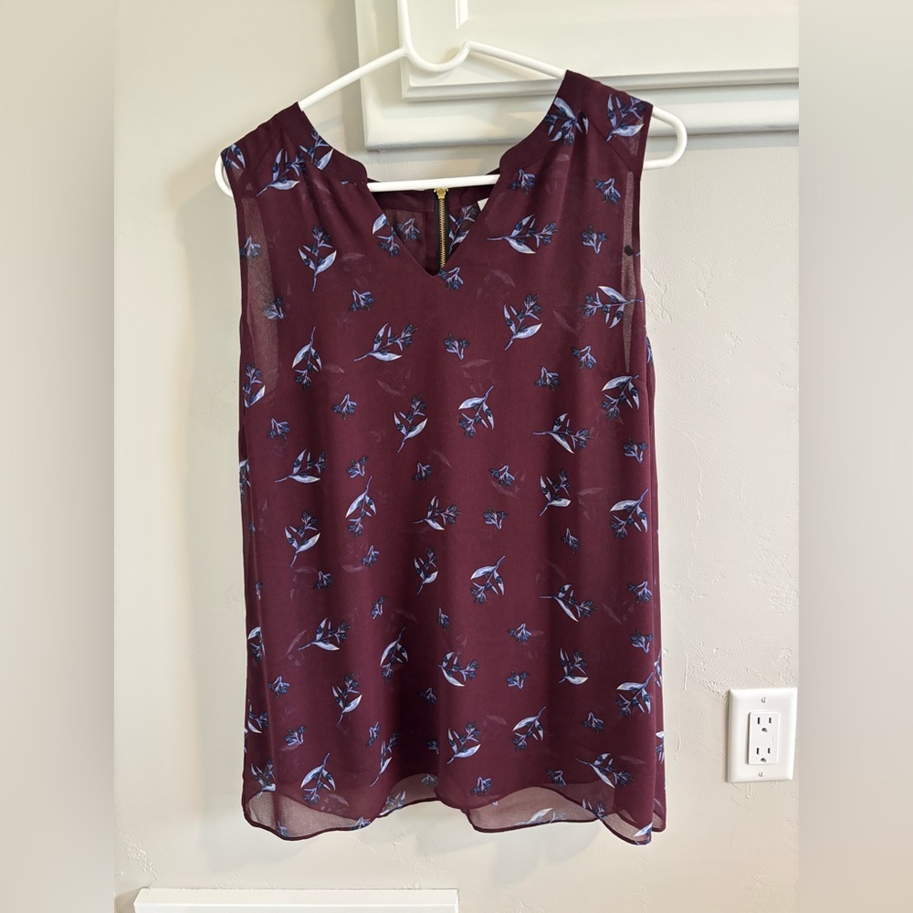 CAbi Burgundy and Blue Floral Blouse - #3444